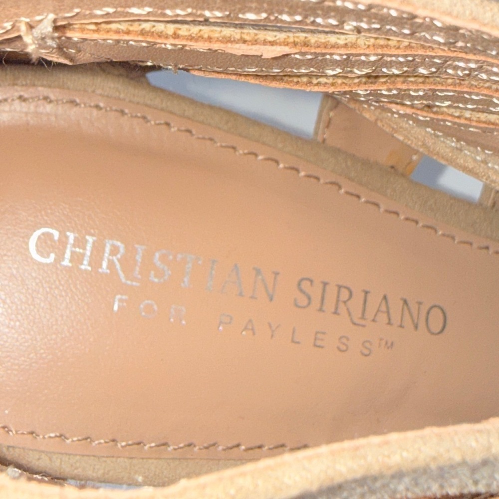 Christian Siriano Stiletto Heel Sandals 8 Tan Caged Lace Up Laser Cut Boho Chic - Picture 12 of 12